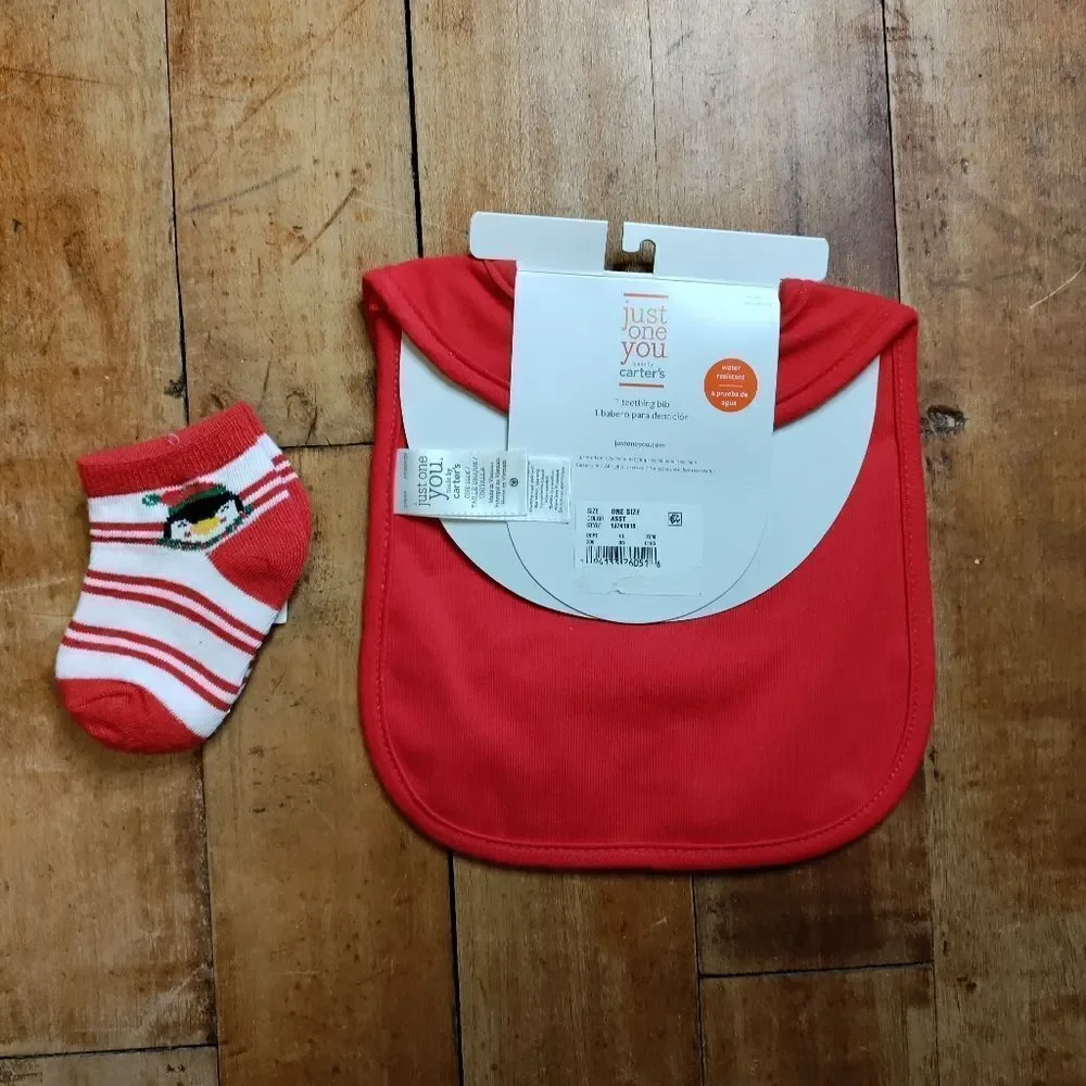 My first Christmas bib socks set water resistant Santa holiday accessories new